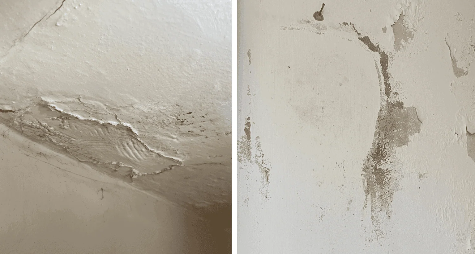 Water damage to walls and ceilings following a leak
