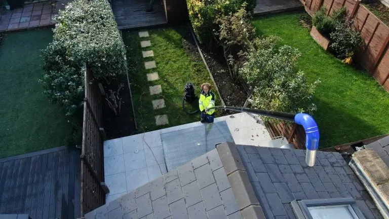 Gutter cleaning using Skyvac